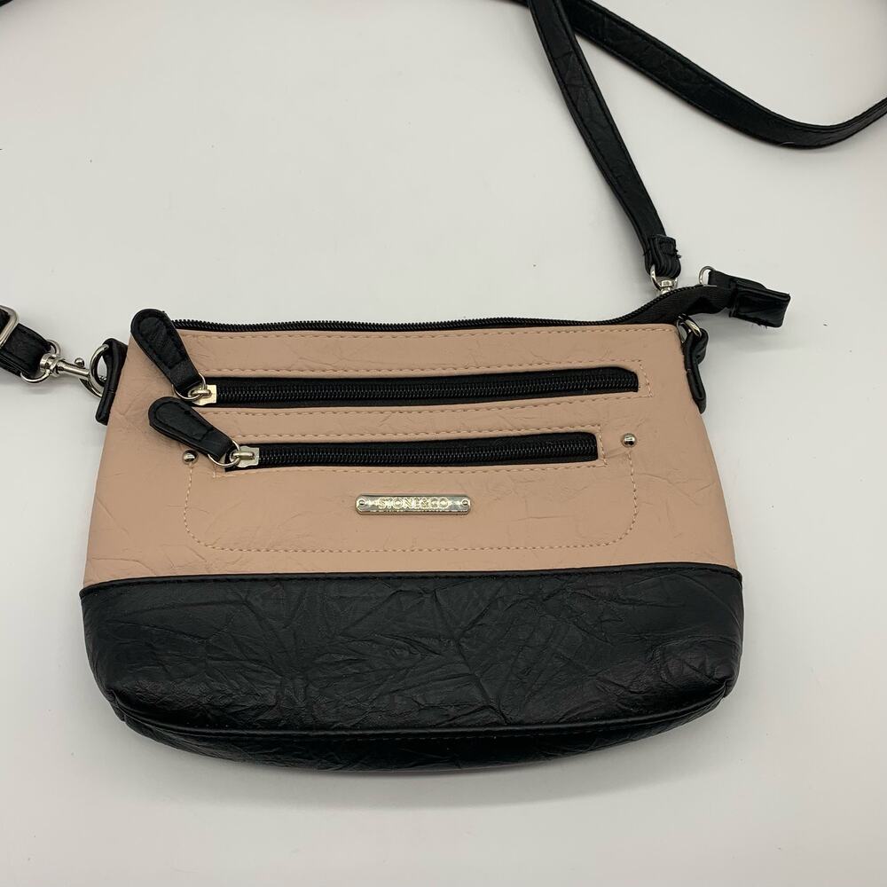 Stone & Co Bonded Leather Pink Black Crossbody Bag Purse